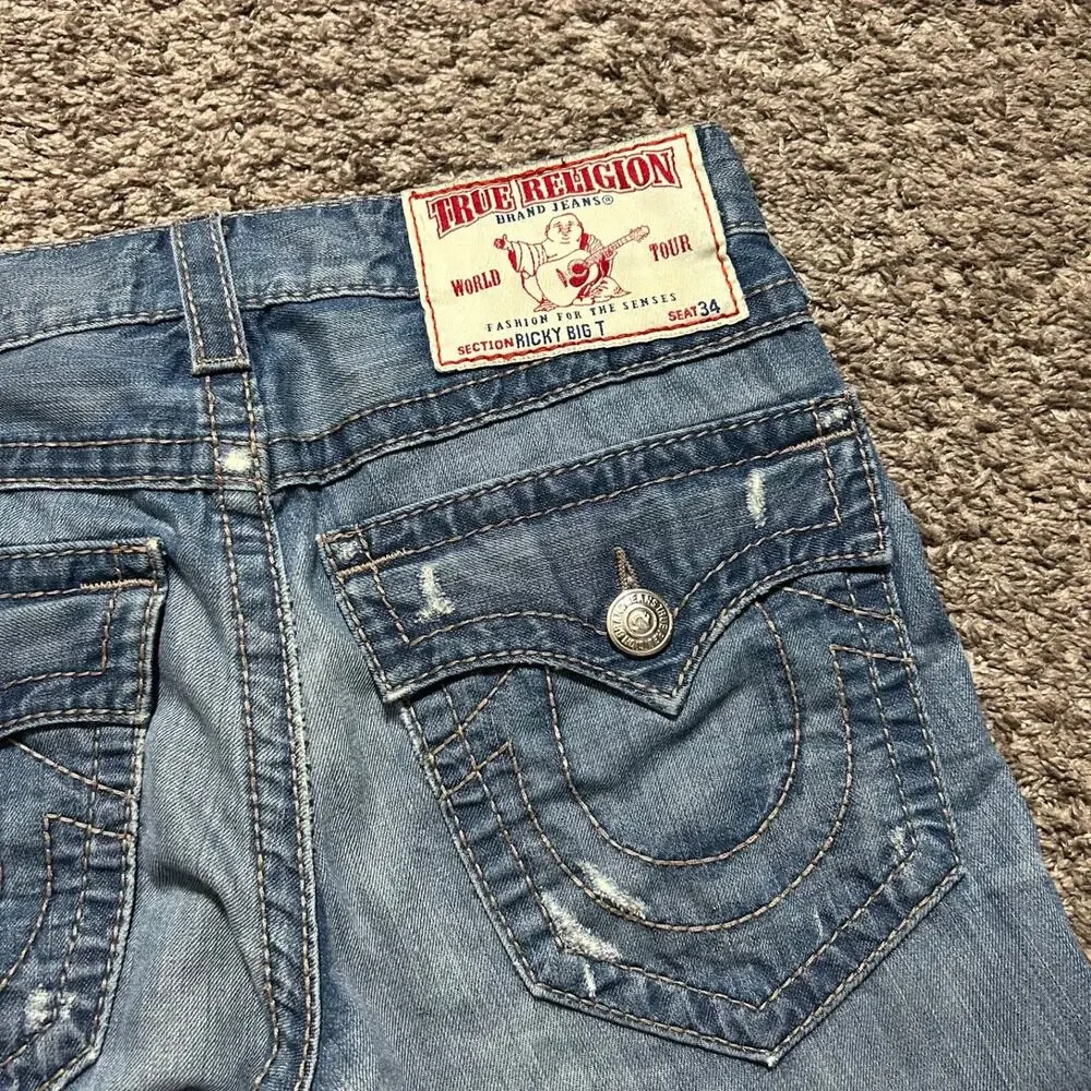 Vintage True Religion Jeans Thick Stitch Ricky Big T y2k Made in USA 31 (33x29)